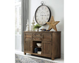 Moriville Counter Height Dining Table, 4 Barstools and Server