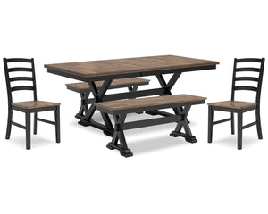Mesa de comedor Wildenauer, 2 sillas y 2 bancos