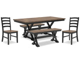 Mesa de comedor Wildenauer, 2 sillas y 2 bancos