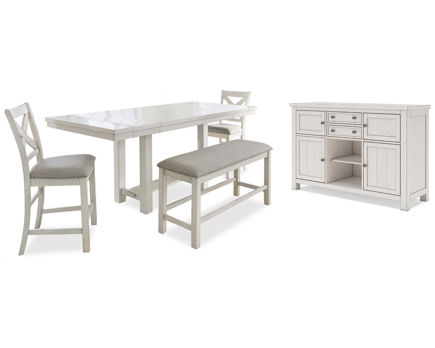 Robbinsdale Counter Height Dining Table, 2 Barstools, Bench and Server