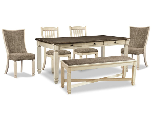 Mesa de comedor Bolanburg, 4 sillas y banco