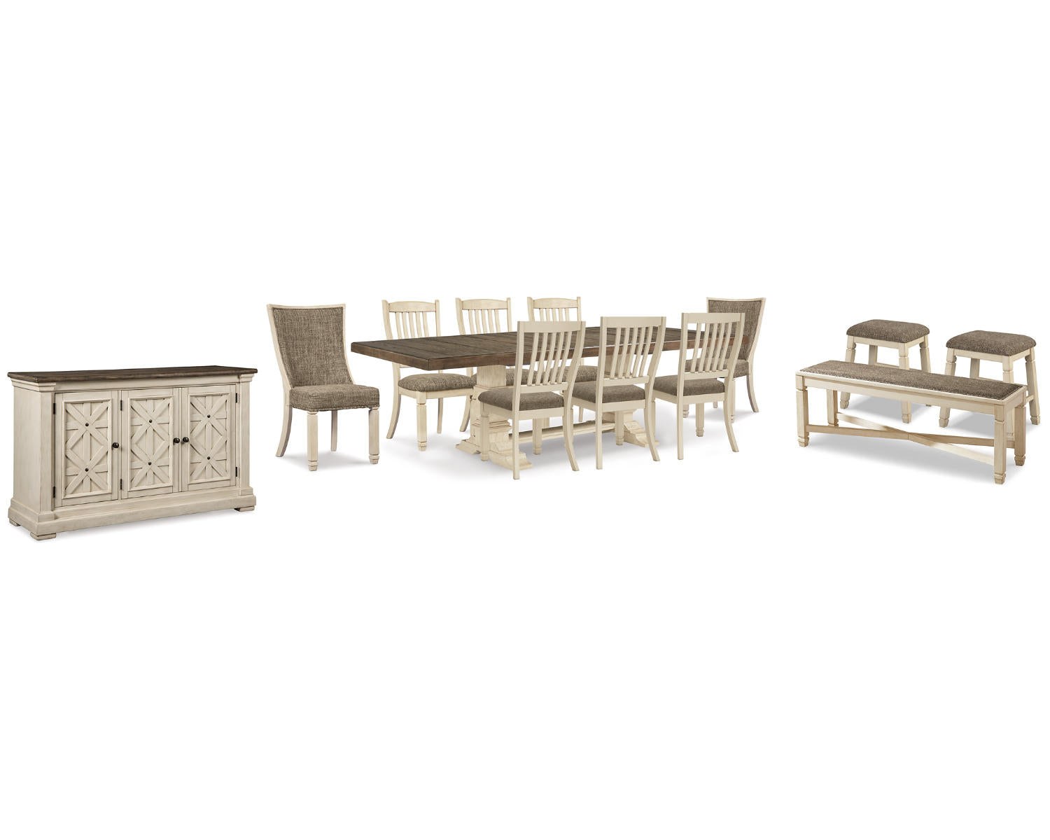 Bolanburg Dining Table with 8 Chairs and Bench with Server and 2 Stools
