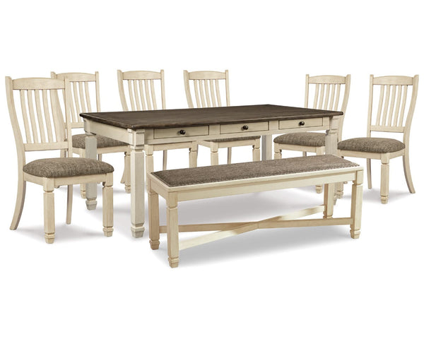 Mesa de comedor Bolanburg, 6 sillas y banco