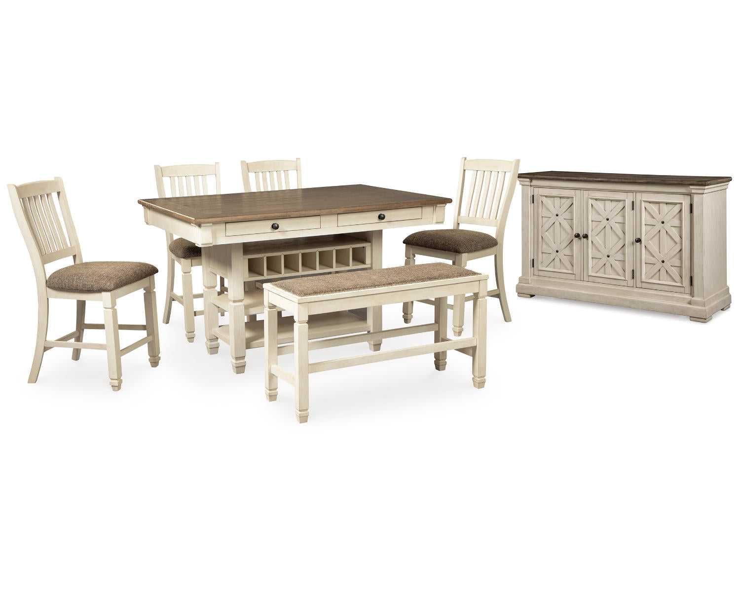 Bolanburg Counter Height Dining Table, 4 Barstools, Bench and Server