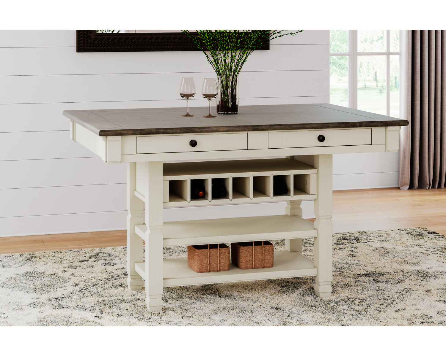 Bolanburg Counter Height Dining Table and 4 Barstools with Display Cabinet