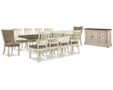 Mesa extensible de comedor Bolanburg, 10 sillas y servidor