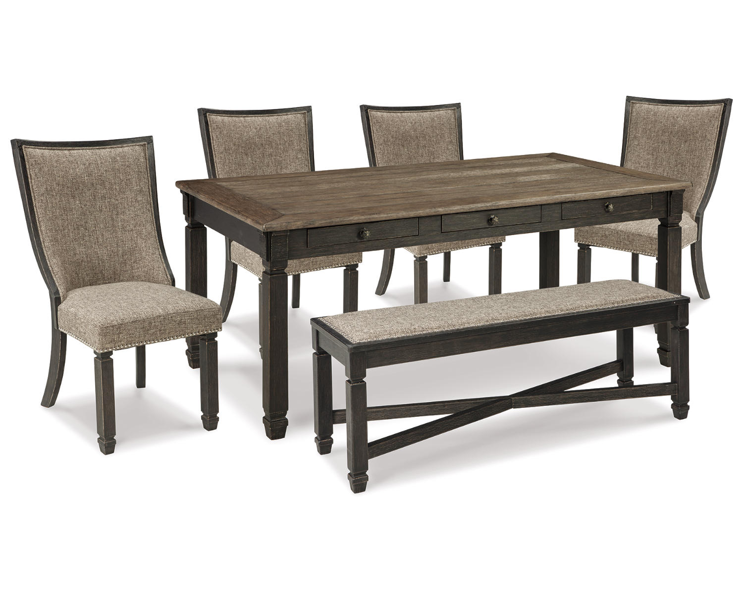 Tyler Creek Dining Table and 4 Chairs with Bench