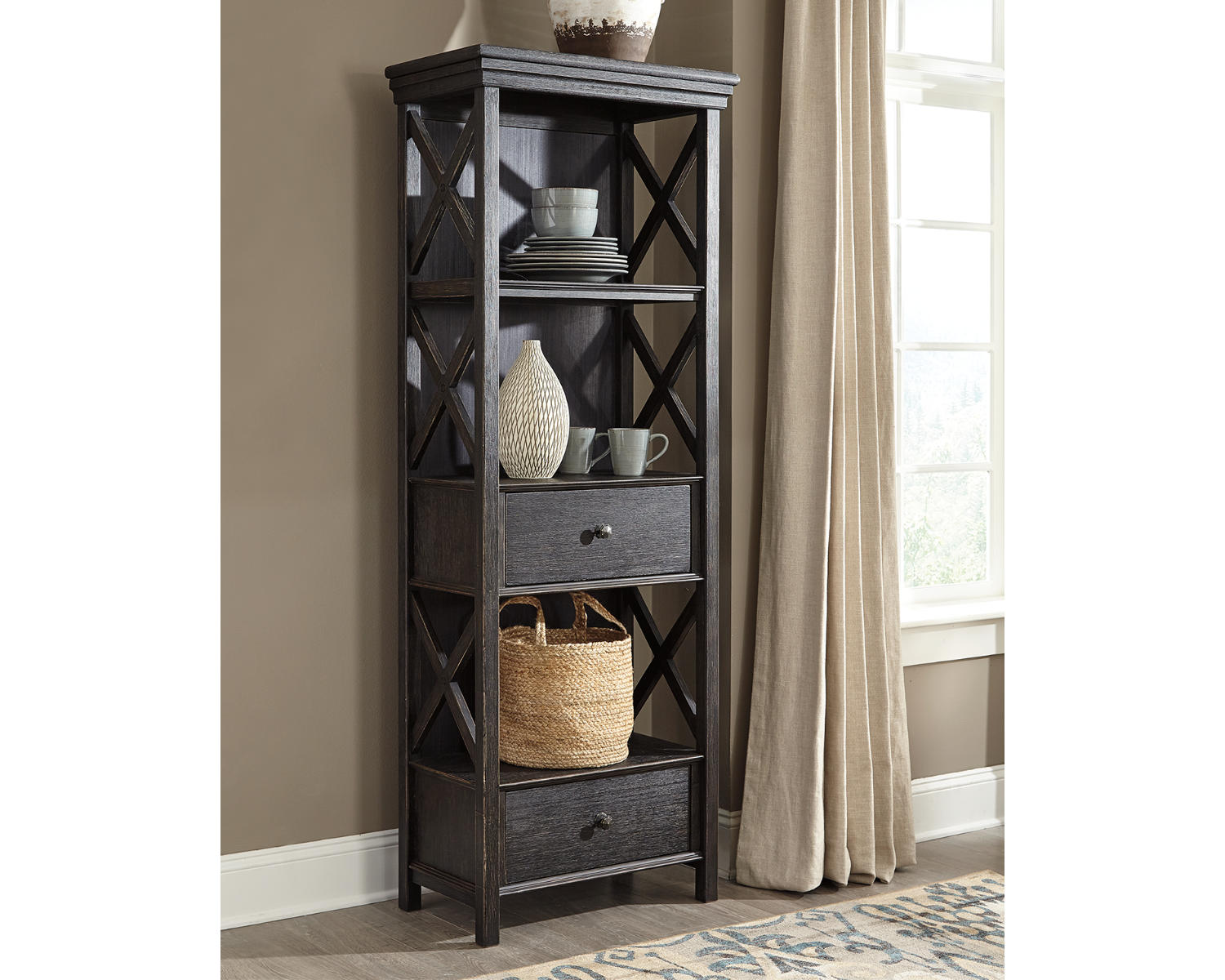 Tyler Creek Counter Height Table with 4 Barstools, Server and Display Cabinet