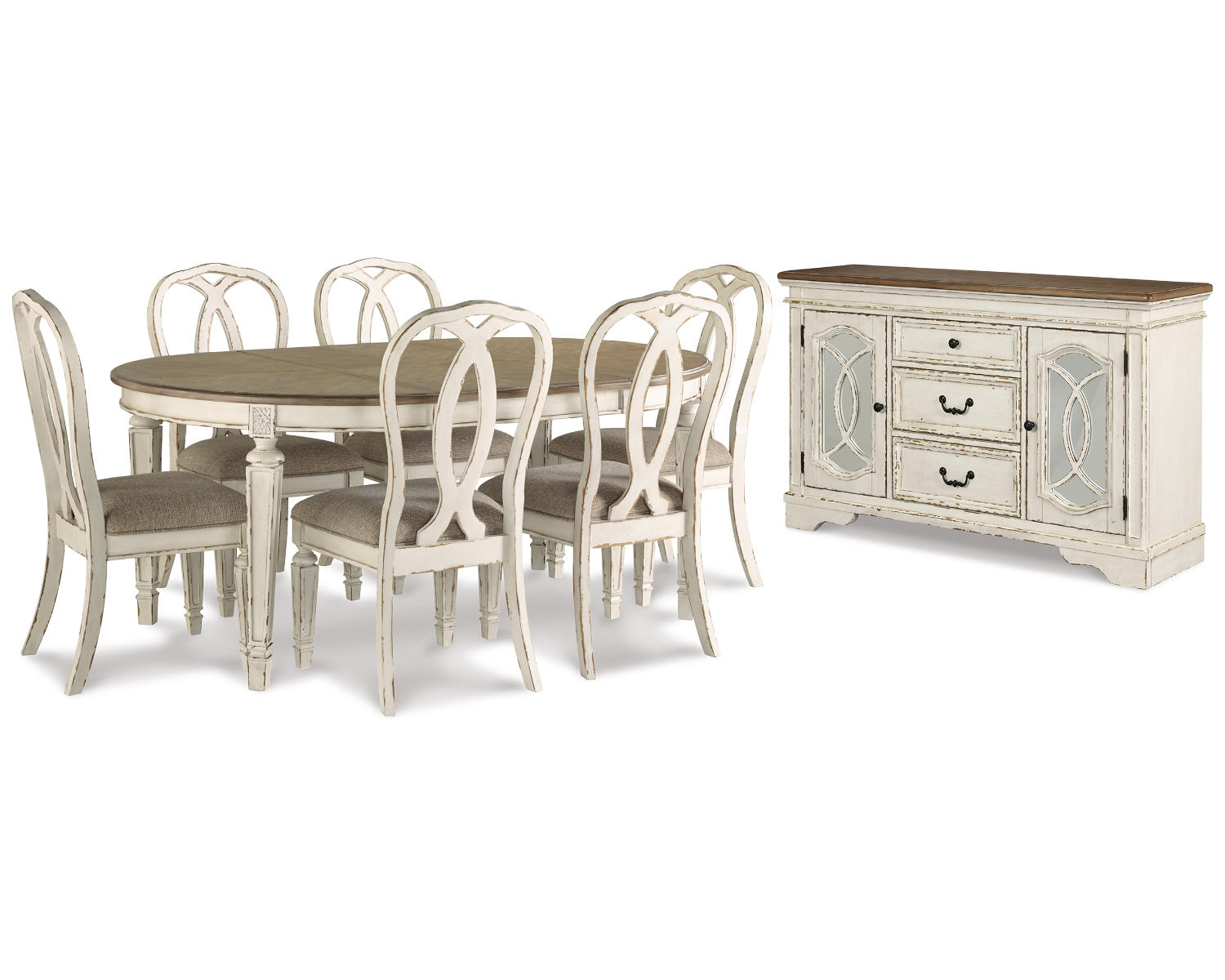 Realyn Dining Table and 6 Chairs with Server