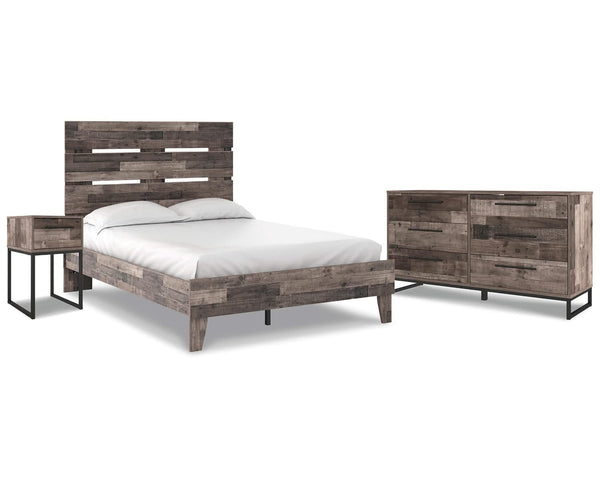 Cama completa con paneles, cómoda y mesita de noche Neilsville