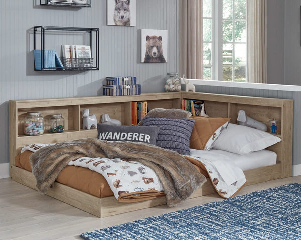 Cama con estantería de almacenamiento Oliah
