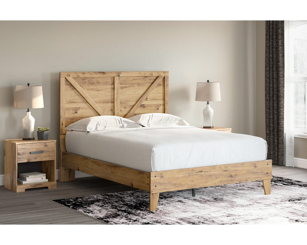 Cama Queen Larstin con plataforma y paneles Crossbuck