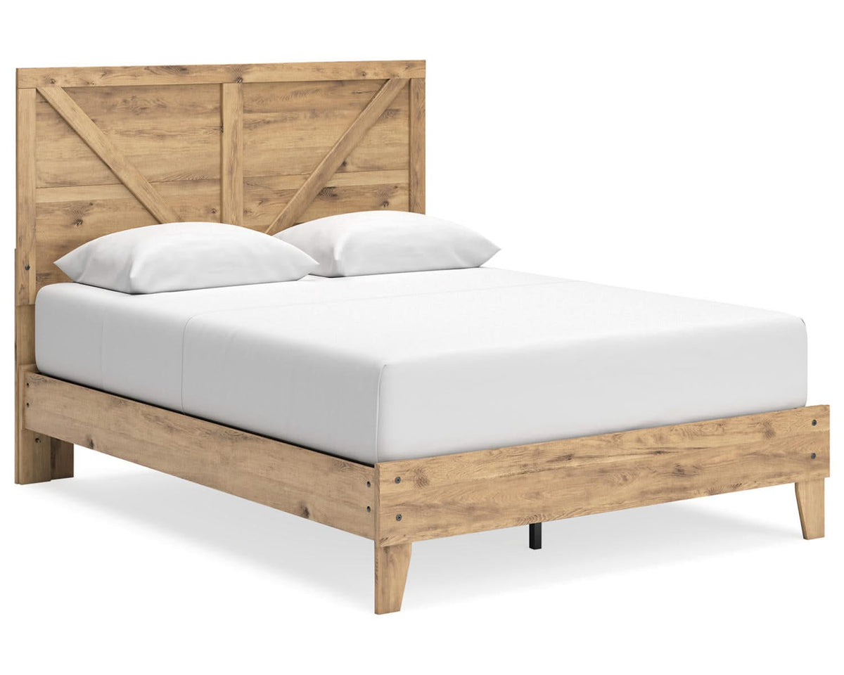 Cama Queen Larstin con plataforma y paneles Crossbuck