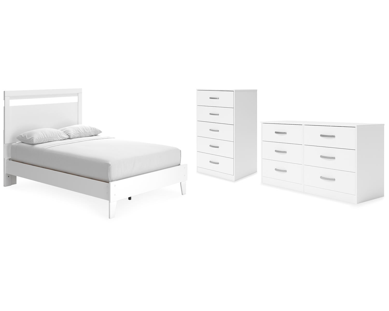Flannia Full Panel Platform Bed, Dresser and Chest