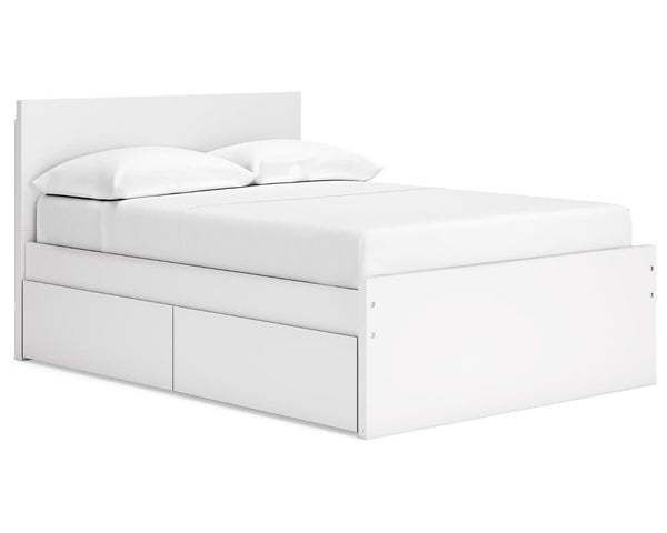 Cama de plataforma Onita con paneles completos y almacenamiento en un lado