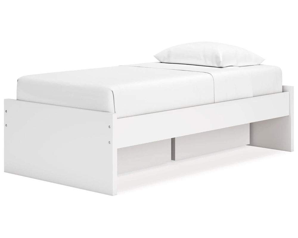 Cama individual con plataforma Onita y espacio de almacenamiento en un lateral