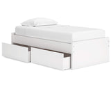 Cama individual con plataforma Onita y espacio de almacenamiento en un lateral