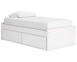 Cama individual con plataforma Onita y espacio de almacenamiento en un lateral