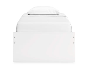 Cama individual con plataforma Onita y espacio de almacenamiento en un lateral