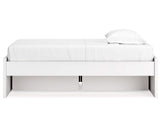 Cama individual con plataforma Onita y espacio de almacenamiento en un lateral