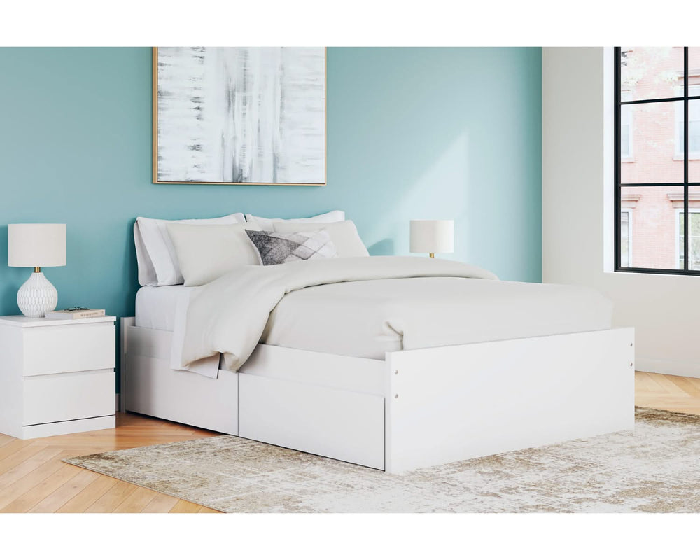 Cama Queen Onita con plataforma y almacenamiento en un lateral