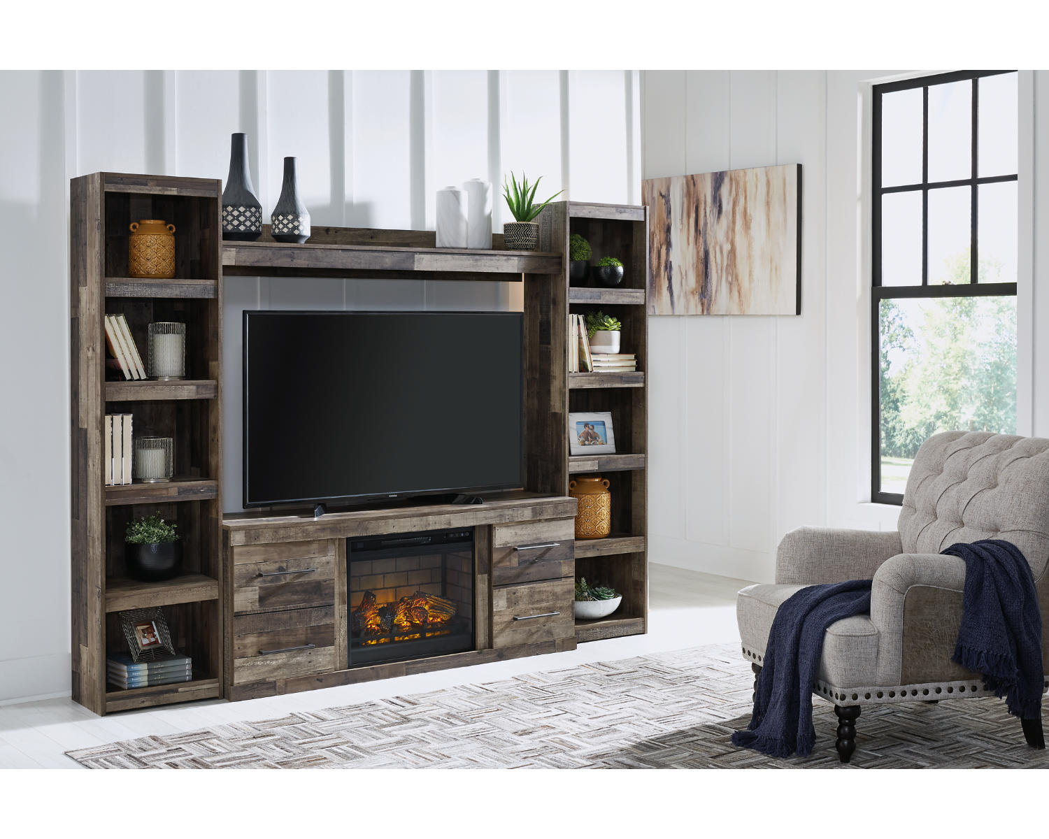 Derekson 4-Piece Entertainment Center with Electric Fireplace