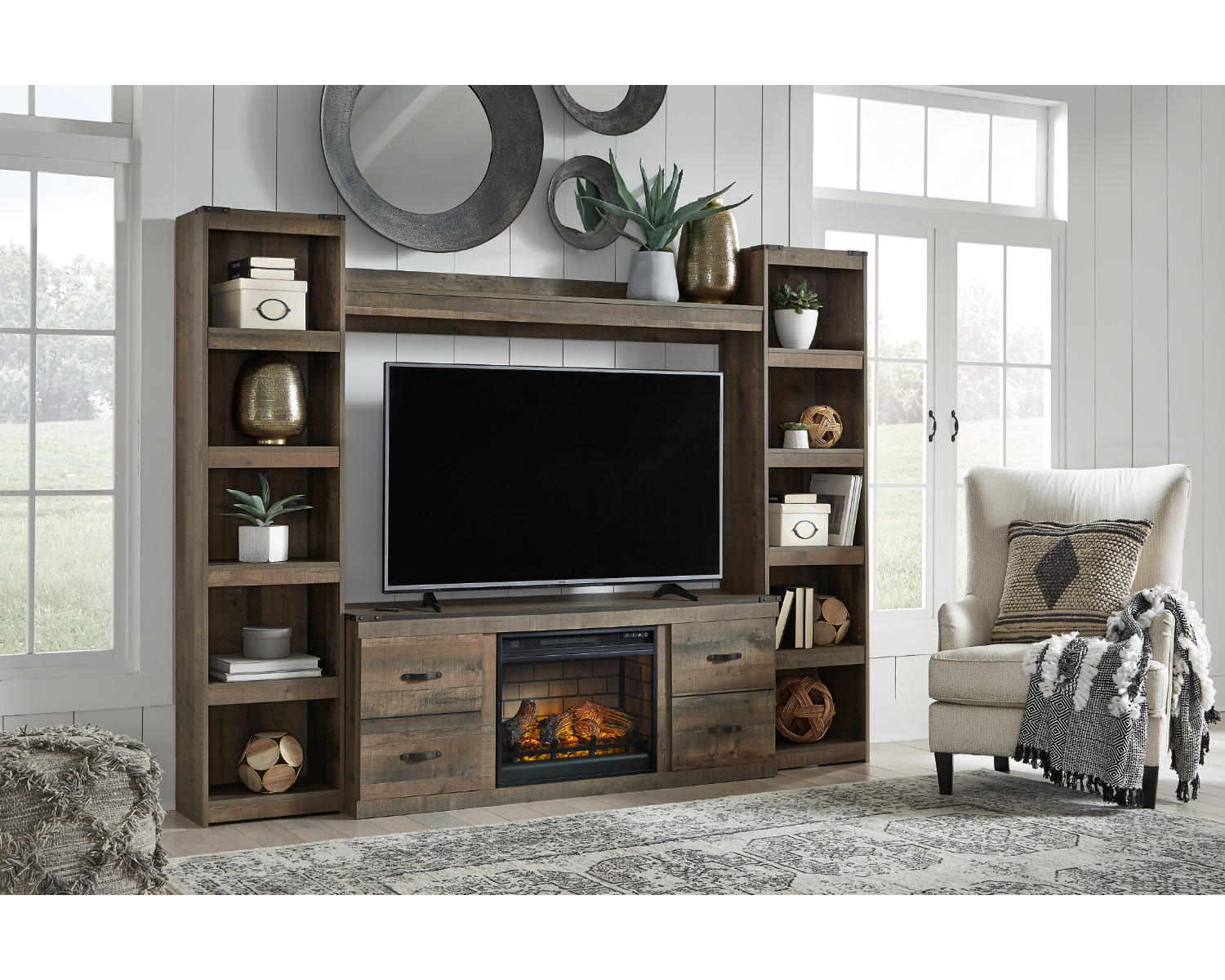 Trinell 4-Piece Entertainment Center with Electric Fireplace