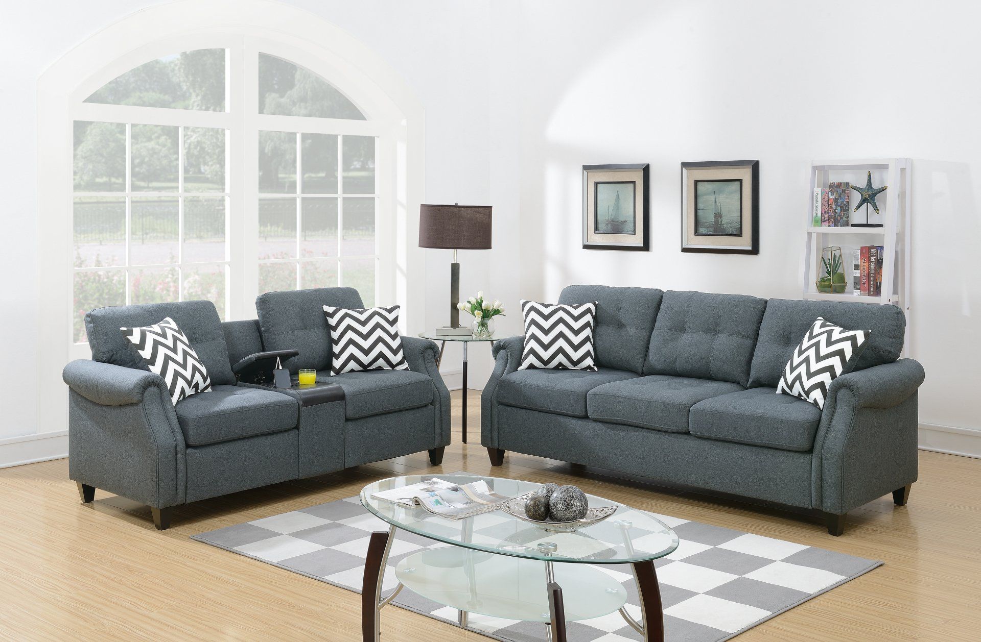F6411 - 2-PCS SOFA SET W/USB CONSOLE
