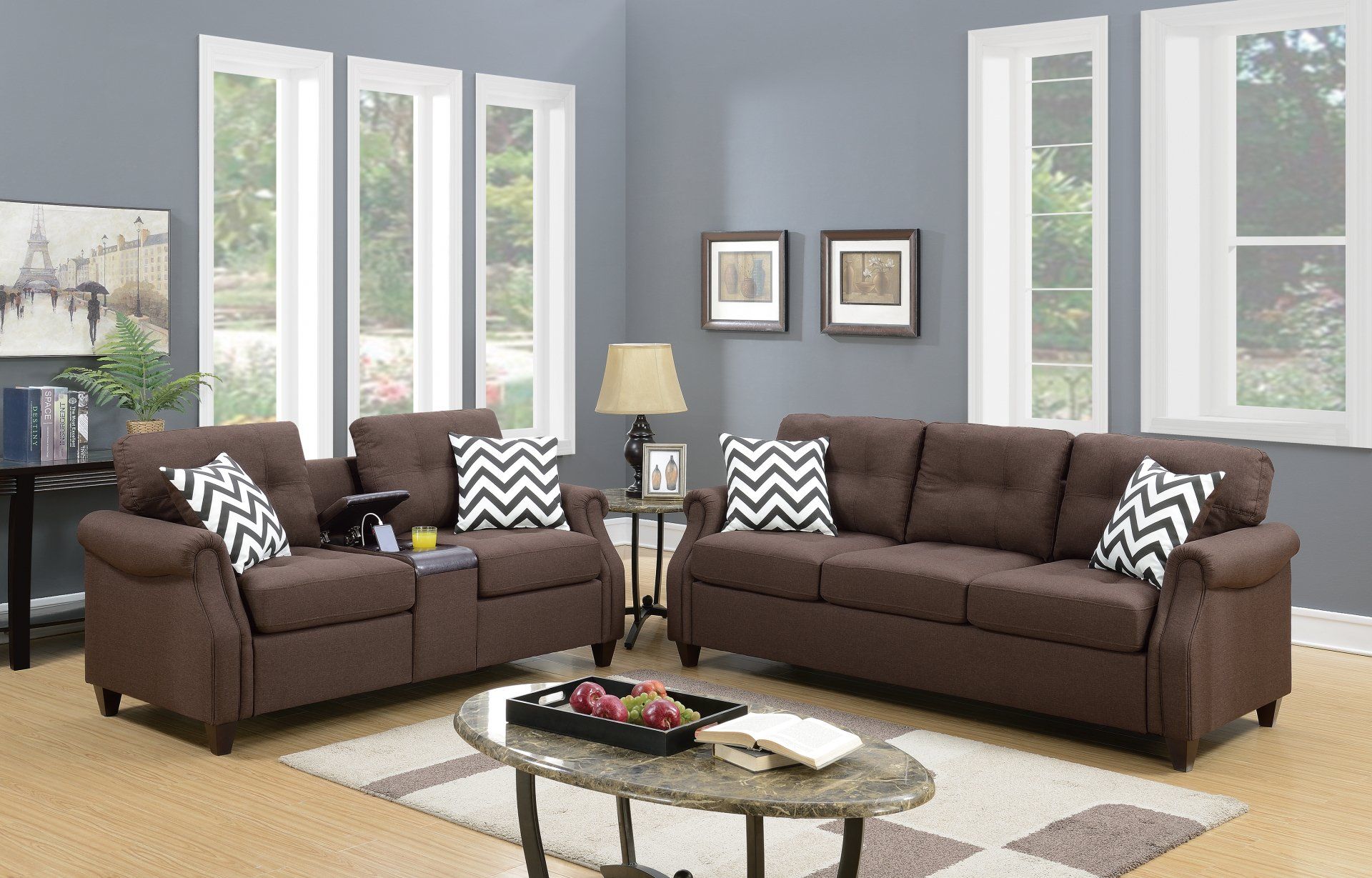 F6413 - 2-PCS SOFA SET W/USB CONSOLE
