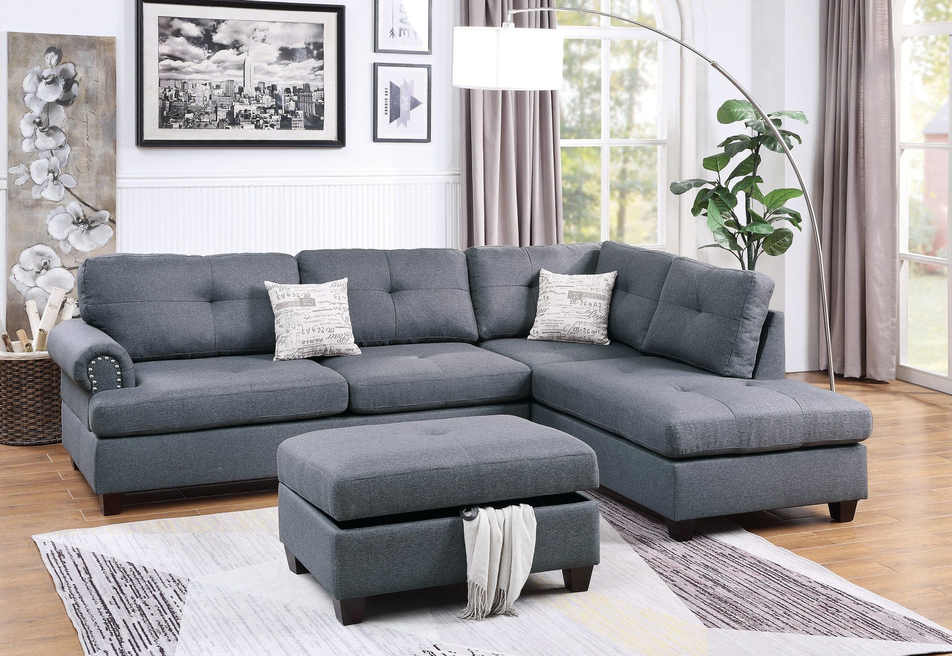 F6414 - 3-PCS SECTIONAL SET W/2 ACCENT PILLOWS