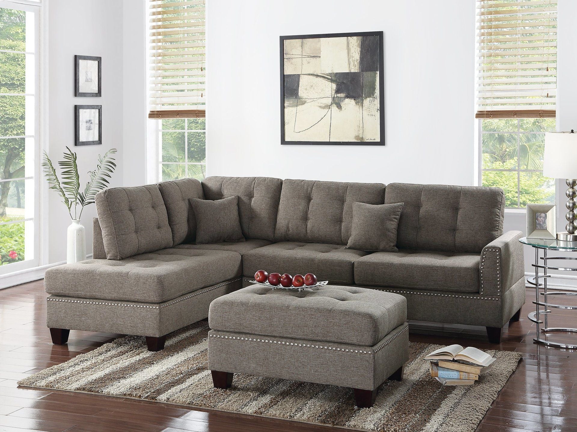 F6504 - 3-PCS SECTIONAL SET/POLYFIBER-COFFEE