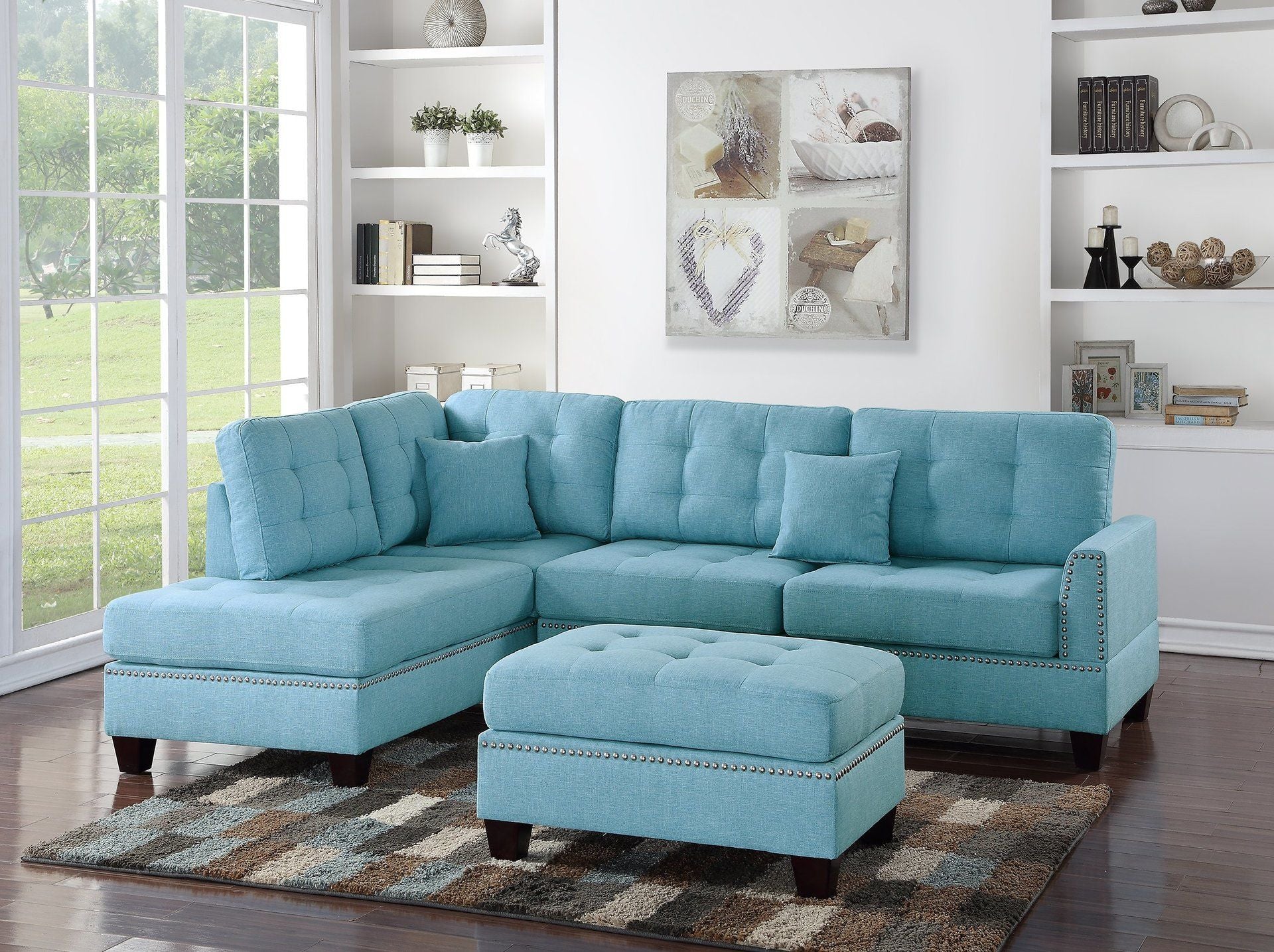 F6505 - 3-PCS SECTIONAL SET/POLYFIBER-BLUE GREY