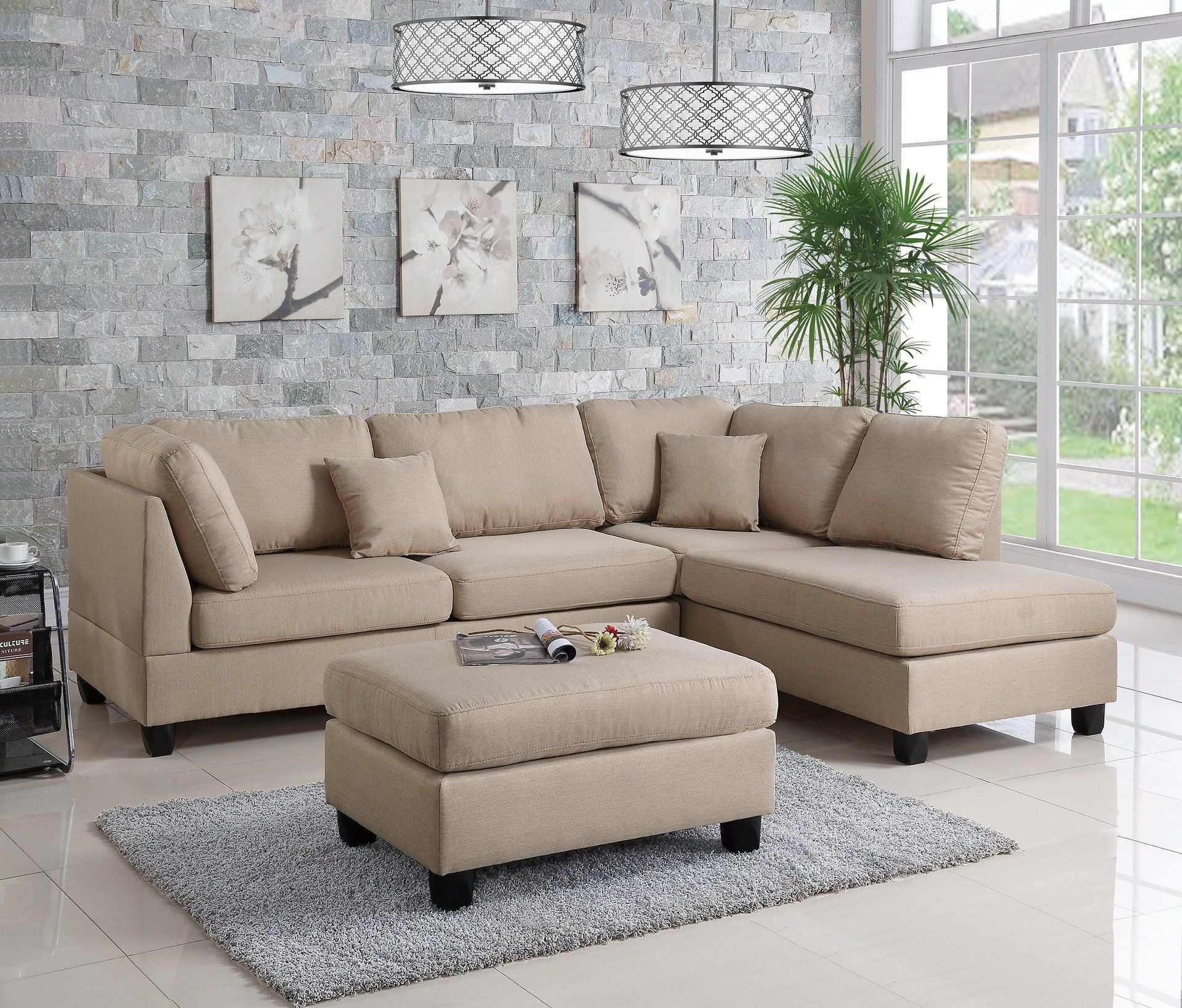 F7605 - 3-PCS SECTIONAL SET W/2 ACCENT PILLOWS