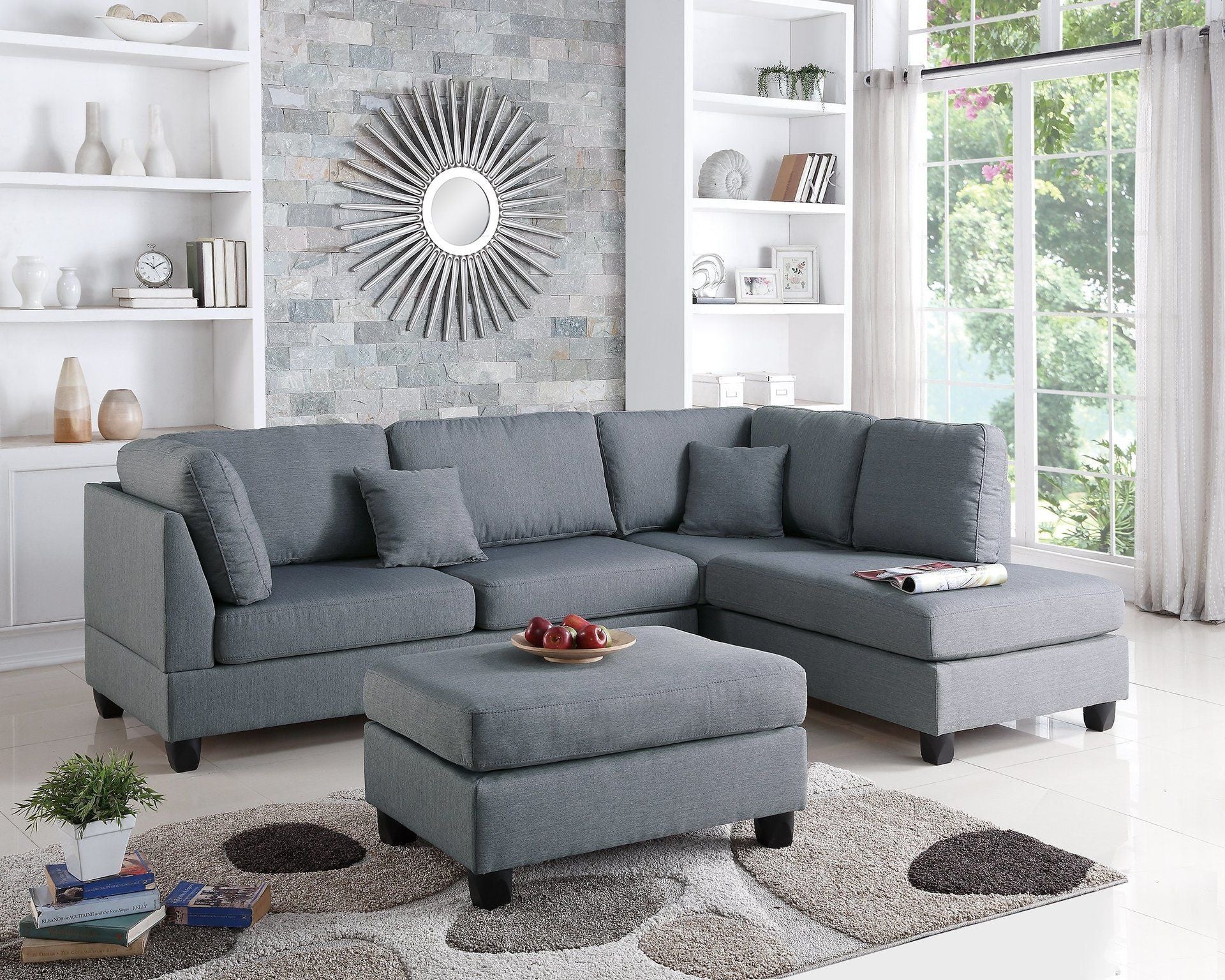 F7606 - 3-PCS SECTIONAL SET W/2 ACCENT PILLOWS