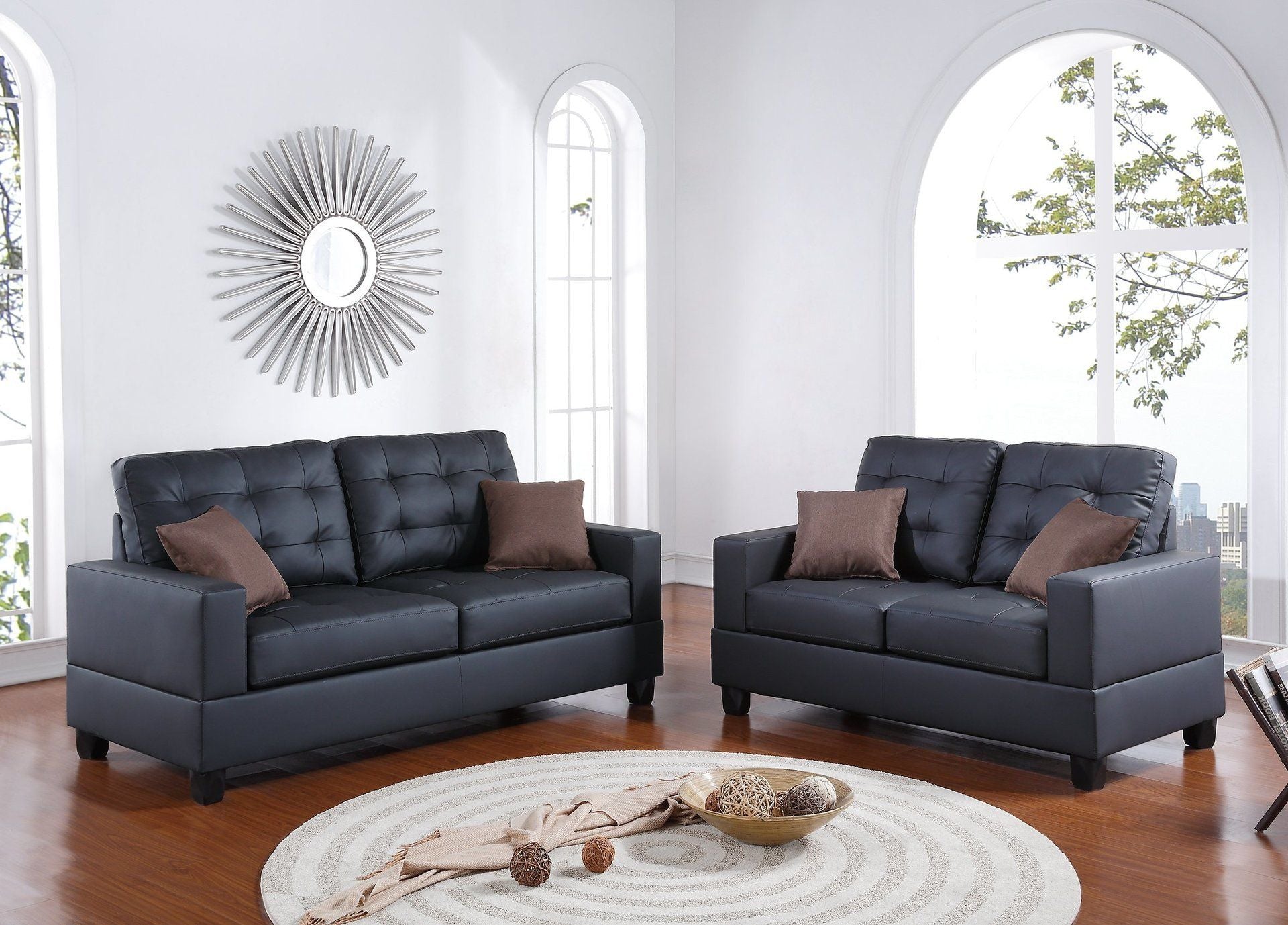 F7855 - 2-PCS SOFA SET/BLACK PU