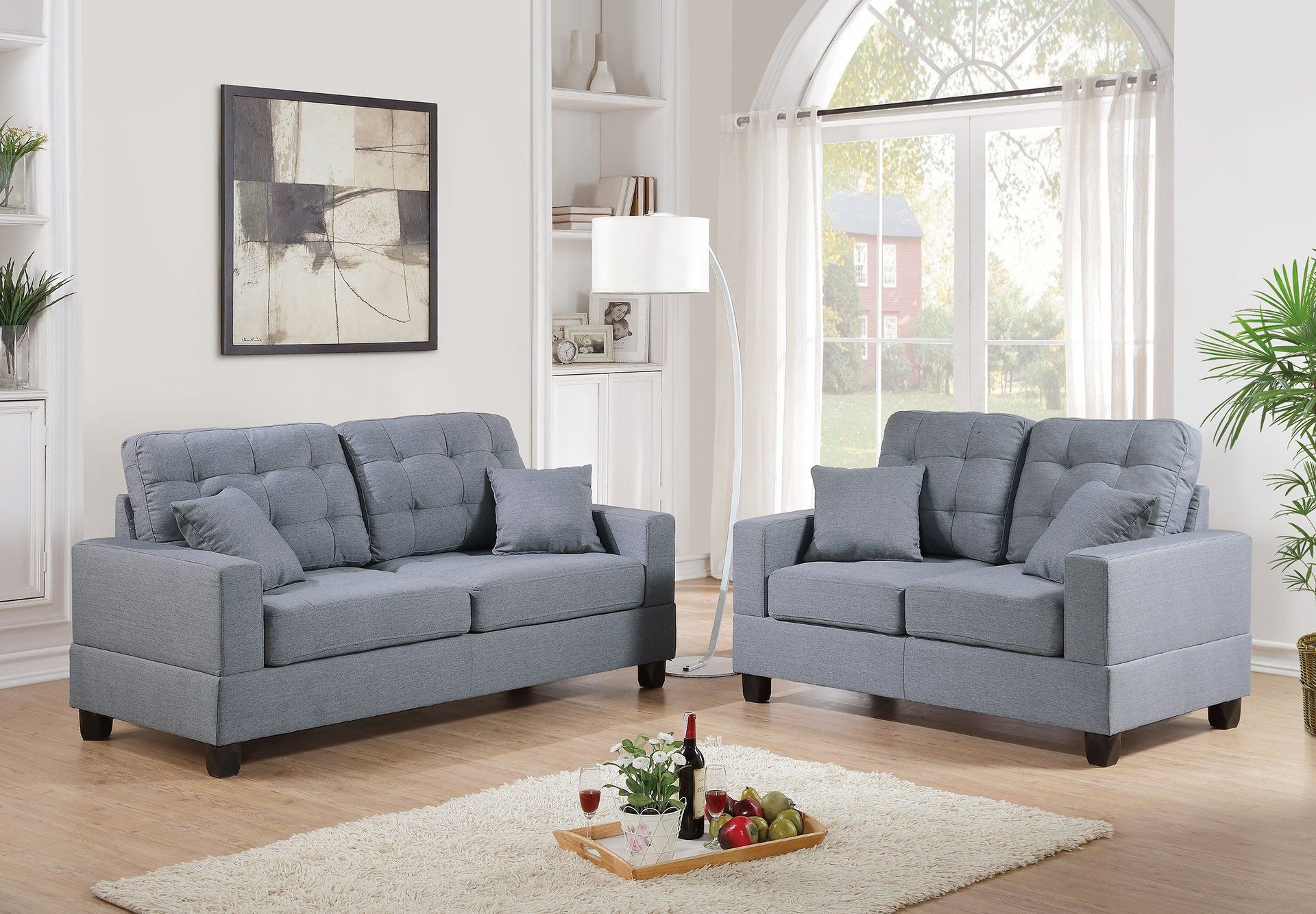 F7858 - 2-PCS SOFA SET/GREY FABRIC