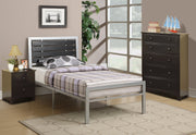 F9412T - TWIN BED BLACK WOOD PANEL HB SILVER FRAME