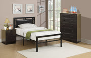 F9413T - TWIN BED BLACK PU HB BLACK METAL FRAME