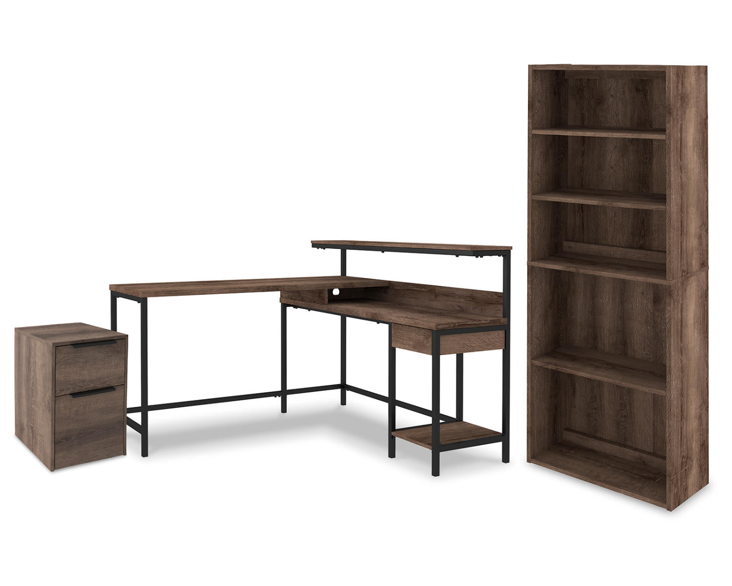 Arlenbry Home Office Desk with Bookcase and File Cabinet