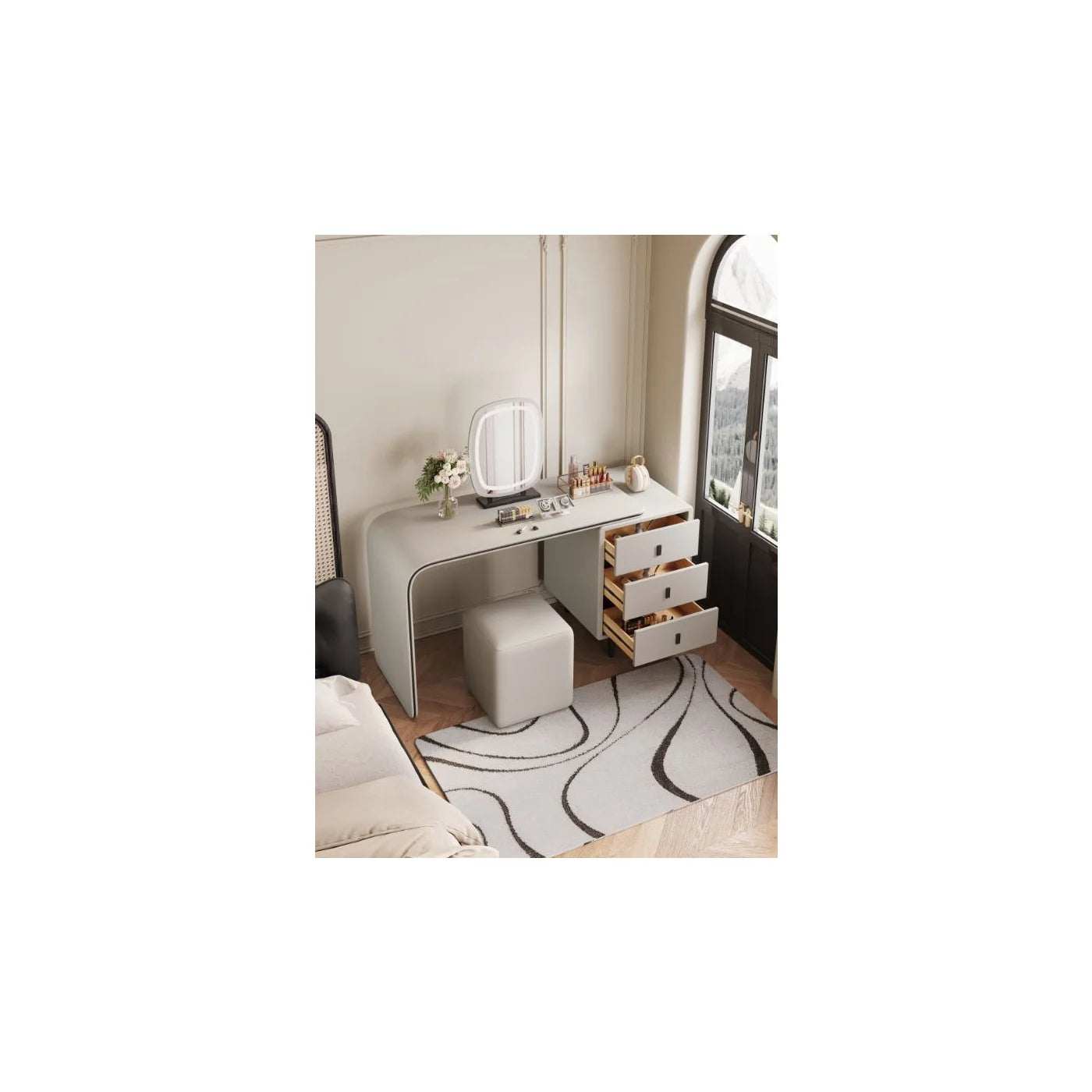 VANITY/DESK WITH STOOL AND LED MIRROR