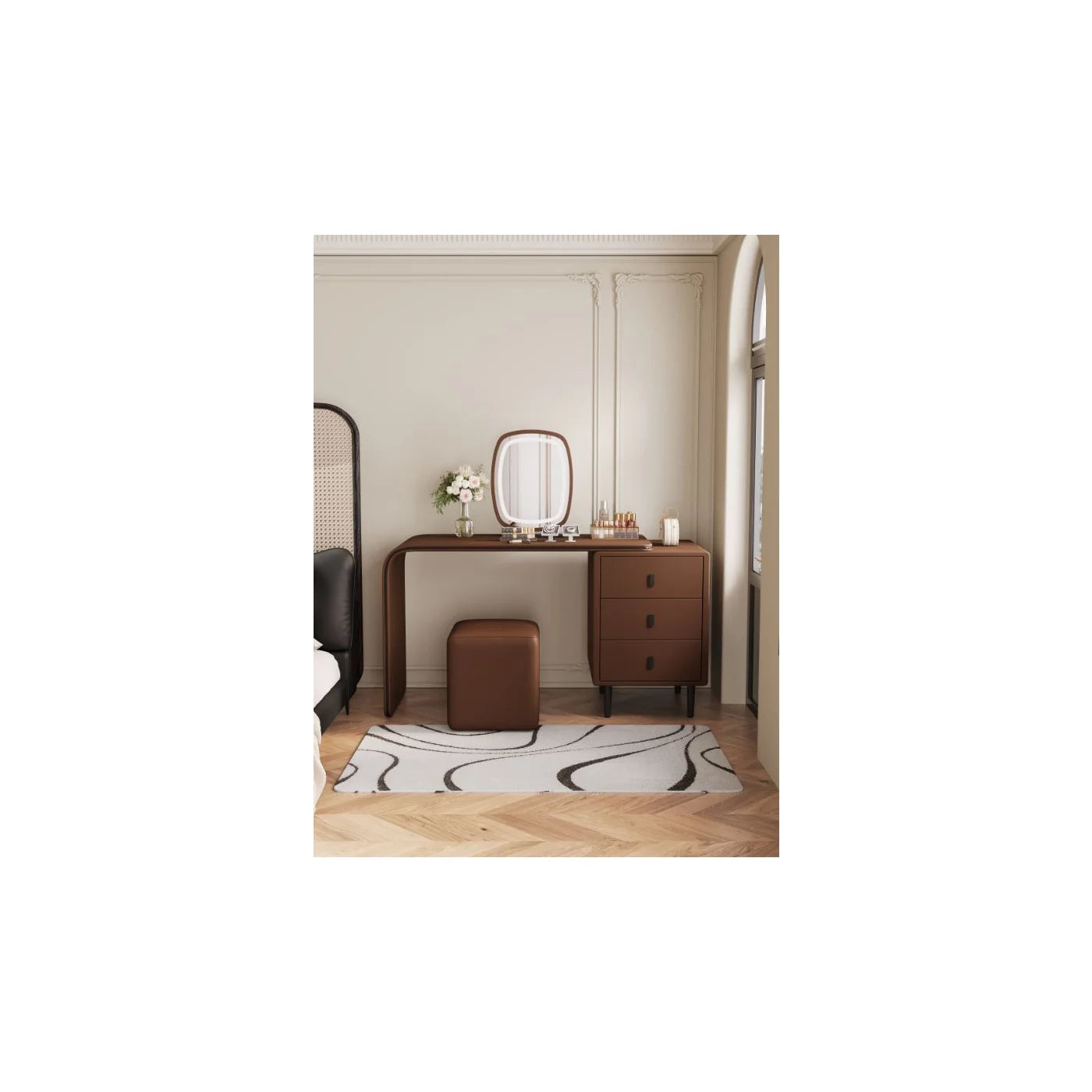 VANITY/DESK WITH STOOL AND LED MIRROR