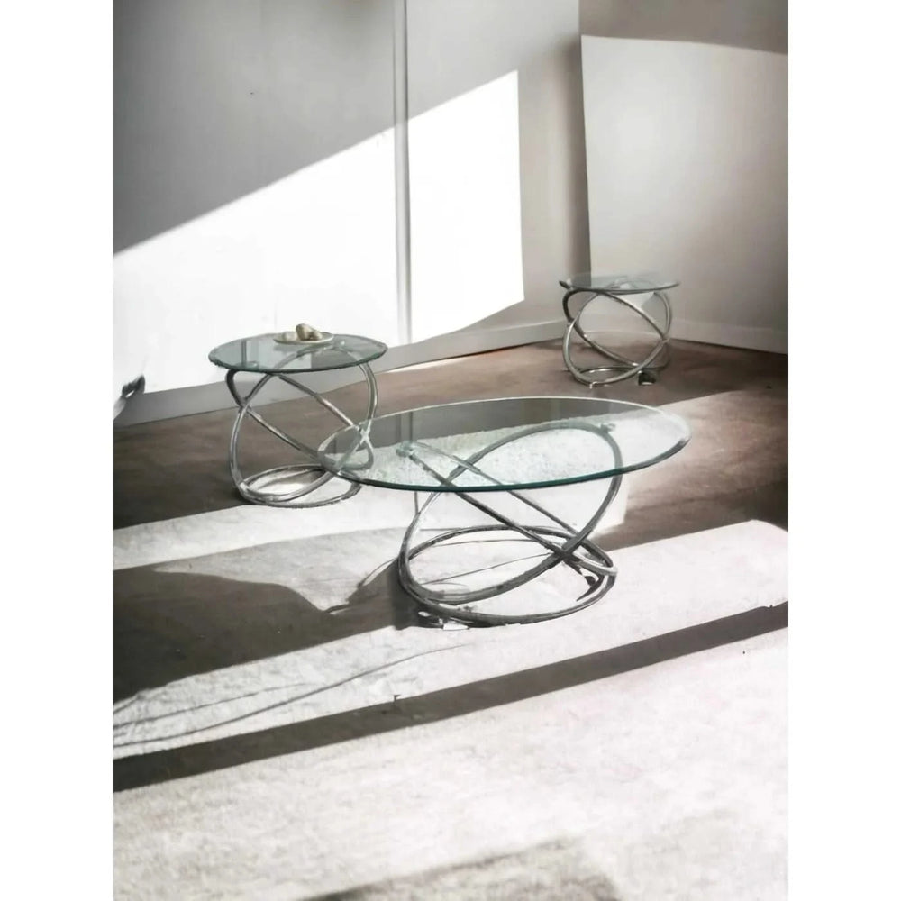 GLASS COFFEE TABLE SET Chrome (pack 3)