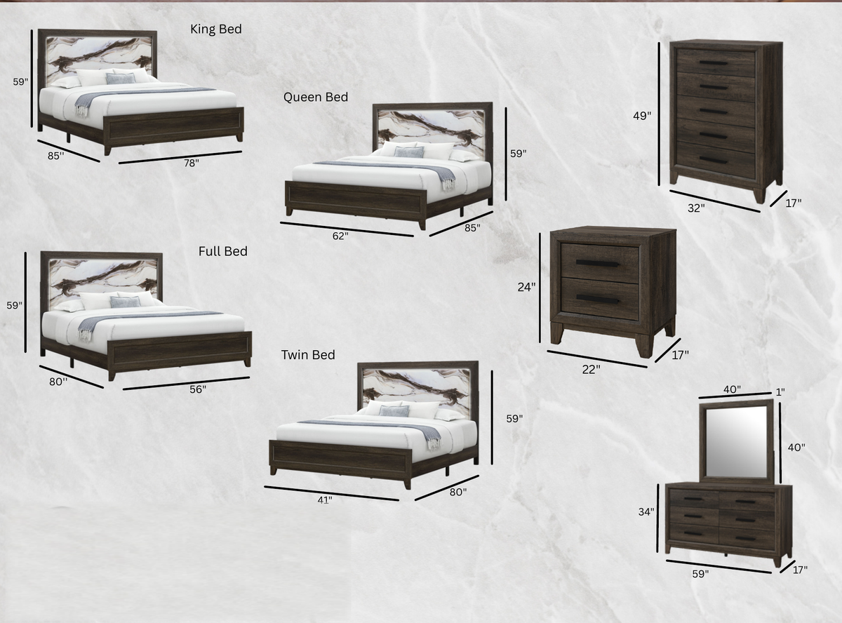 Harmony Brown Queen Bed Group with LED, 5-Piece Bedroom Set
