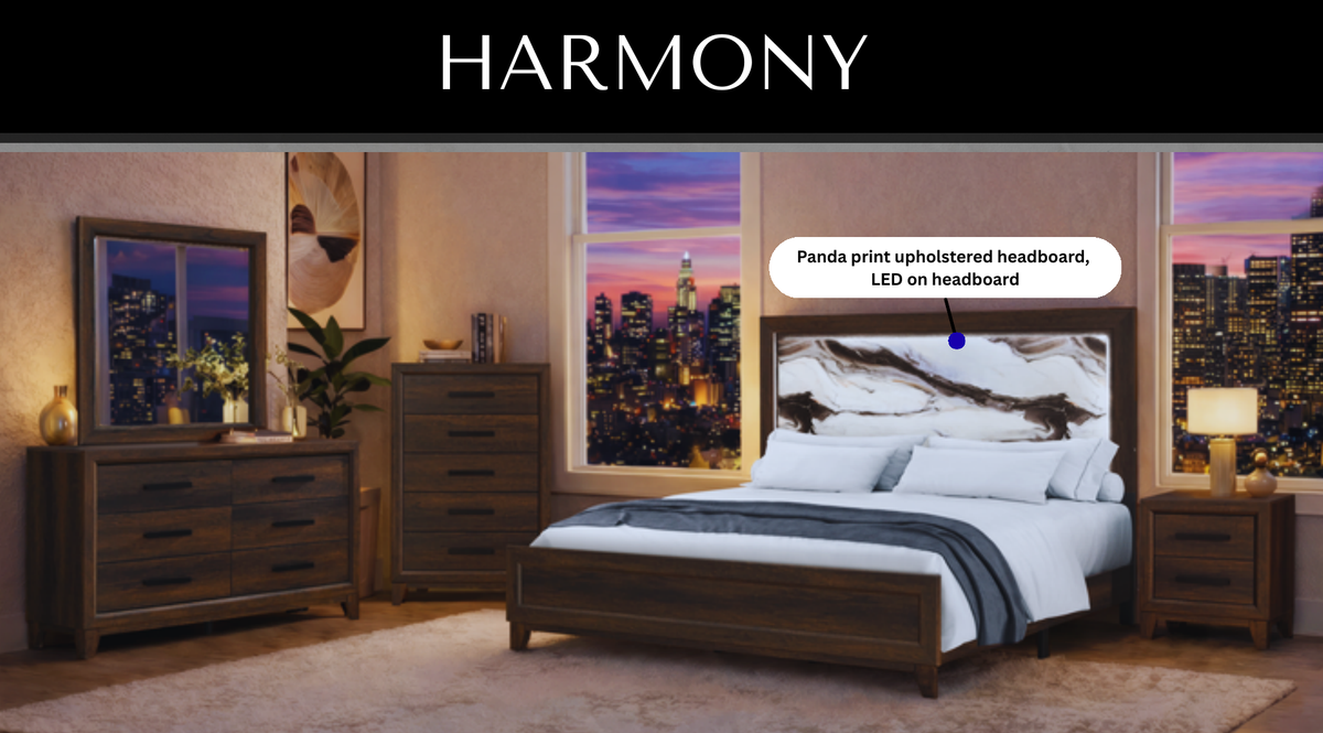 Harmony Brown Queen Bed Group with LED, 5-Piece Bedroom Set