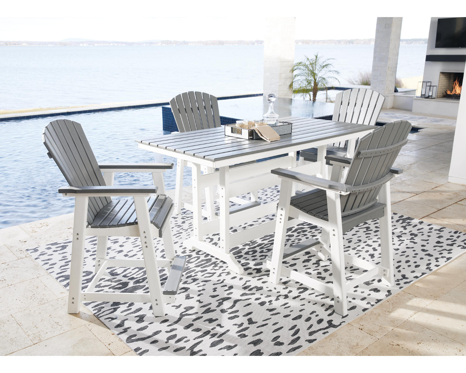 Transville Outdoor Counter Height Dining Table with 4 Barstools