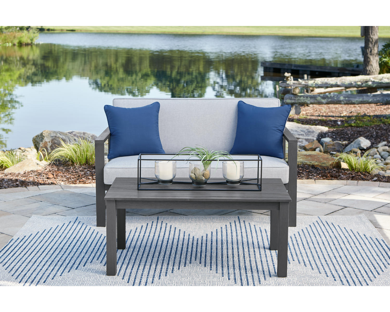 Fynnegan Outdoor Loveseat with Table (Set of 2)