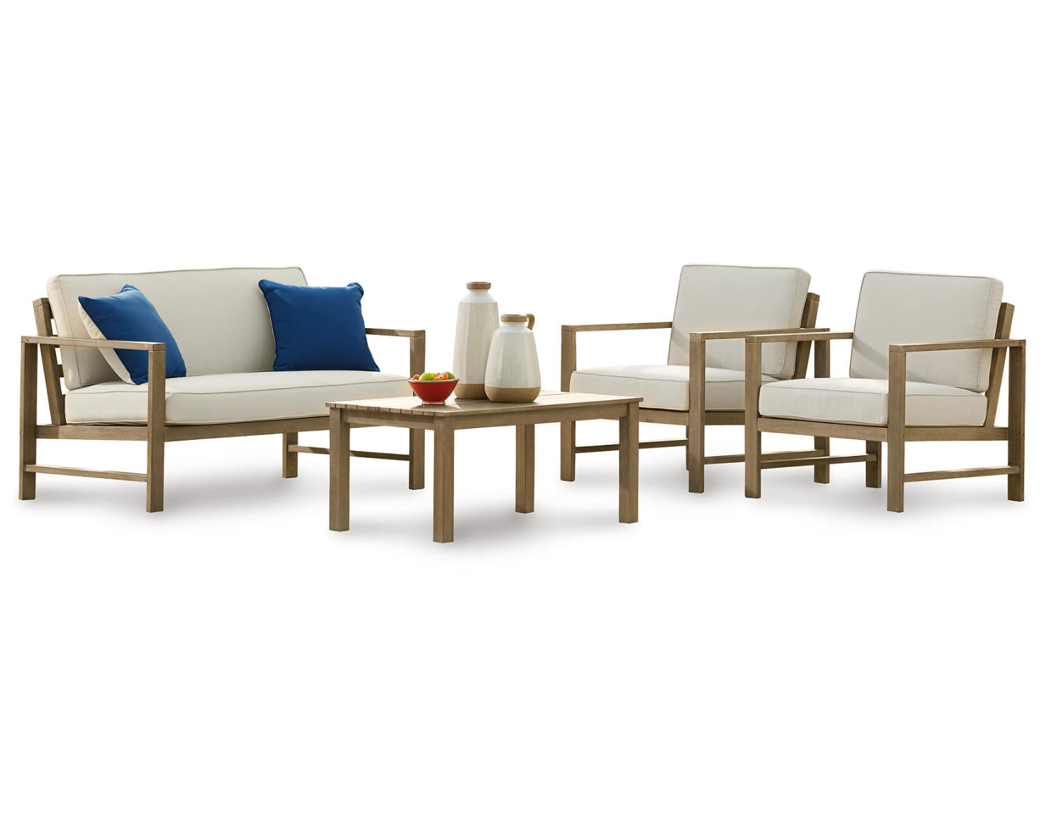 Fynnegan Outdoor Loveseat, 2 Lounge Chairs and Coffee Table
