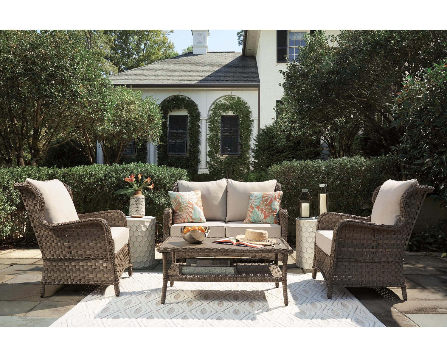 Clear Ridge Outdoor Loveseat, 2 Lounge Chairs and Coffee Table