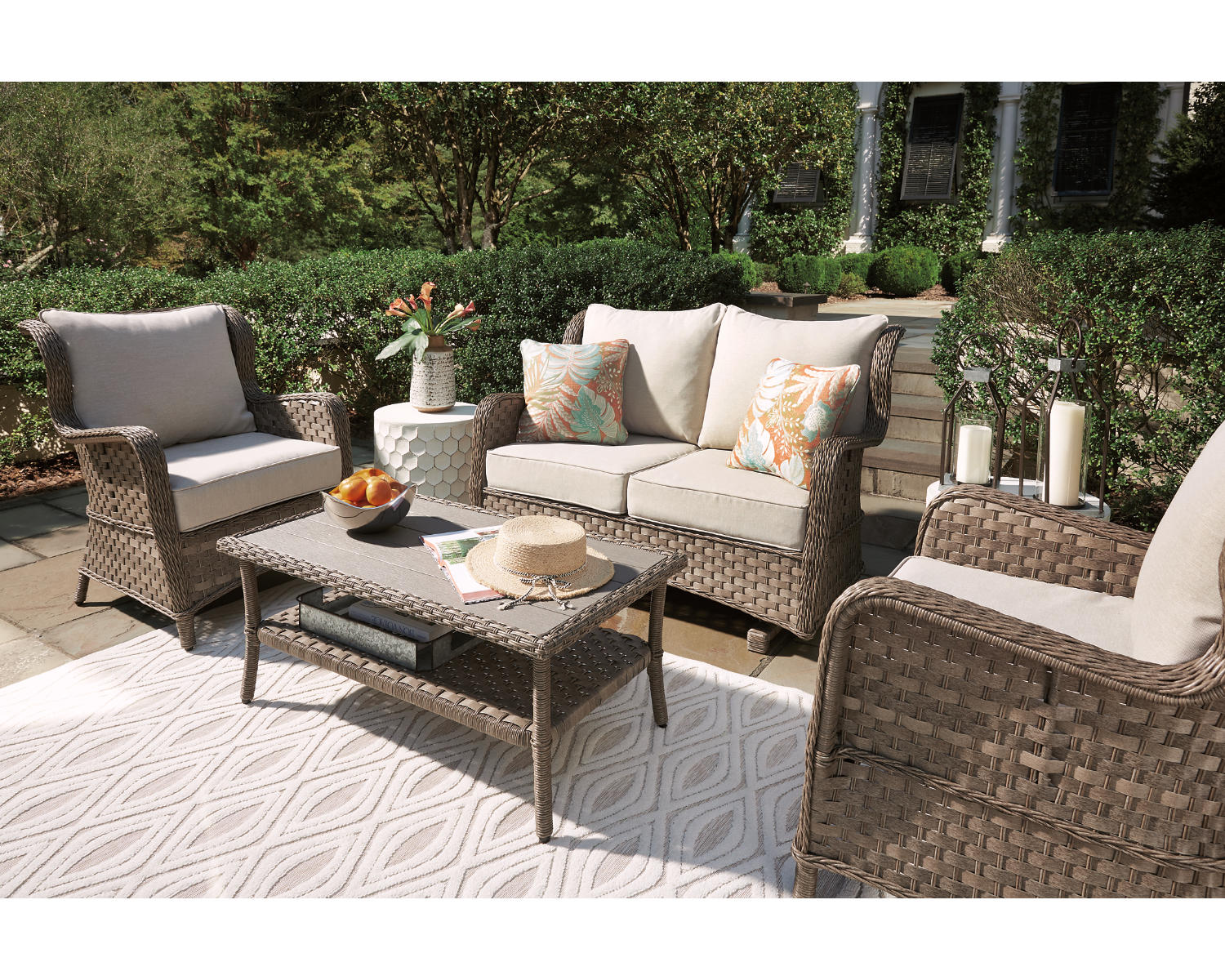 Clear Ridge Outdoor Loveseat, 2 Lounge Chairs and Coffee Table