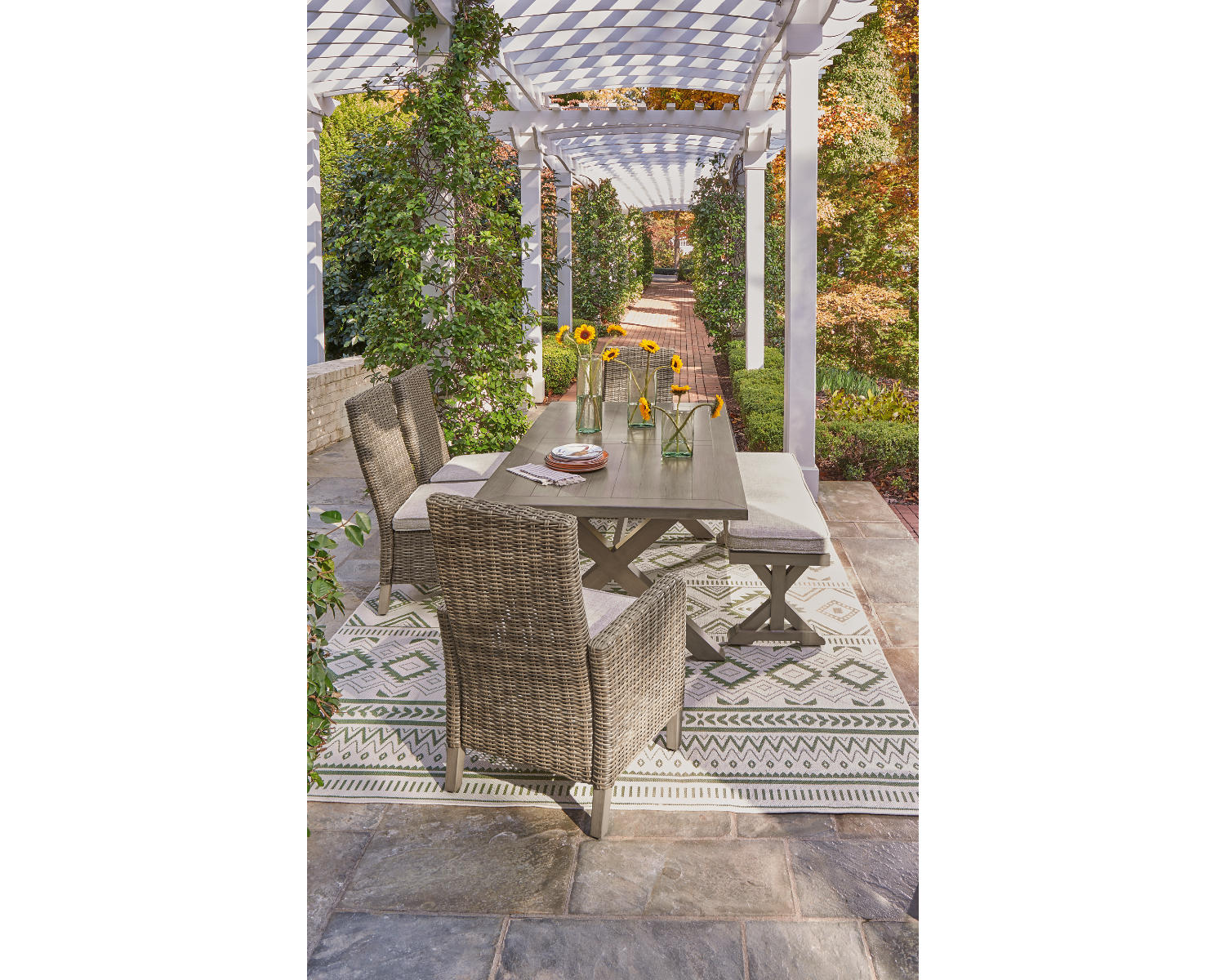 Beachcroft Outdoor Dining Table with 4 Chairs and Bench